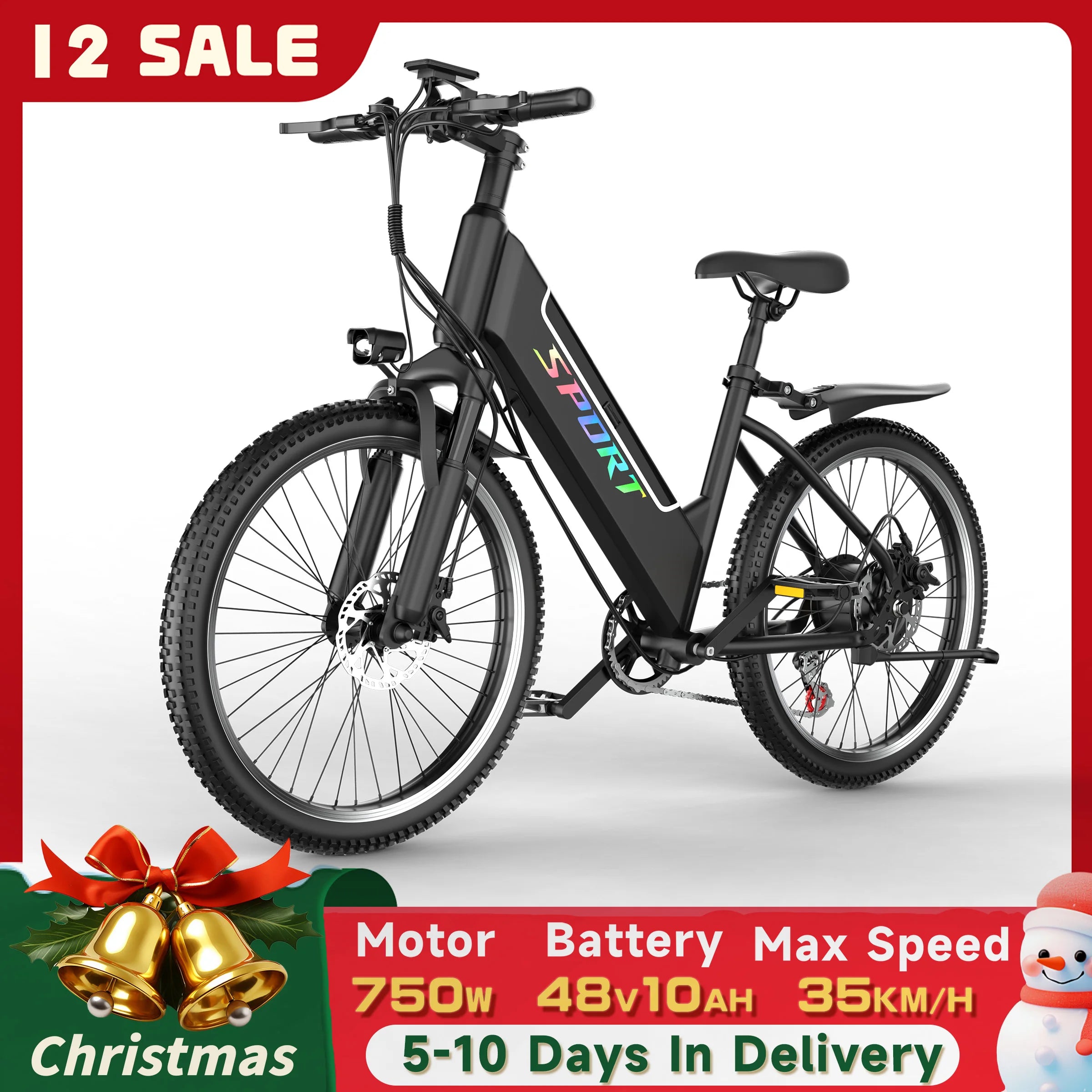 DEEPOWER F26 Electric Bike 750W 48V 10AH Battery Off-Road Adults commuting Ebike Max speed 35KM/H All-Terrain Motorcycle Ebike