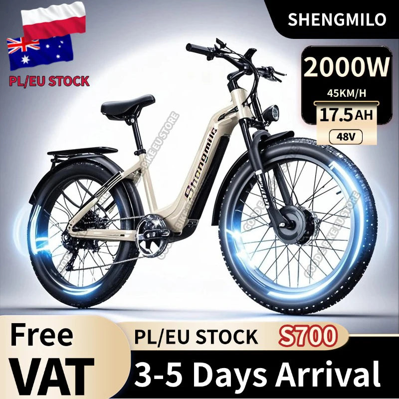 Shengmilo S700 Adult 2000W Electric Bicycle with Two Motors, 48V17.5AH840WH Battery Ebike ,26 Inch Wide Tyre E-Mountain ebike
