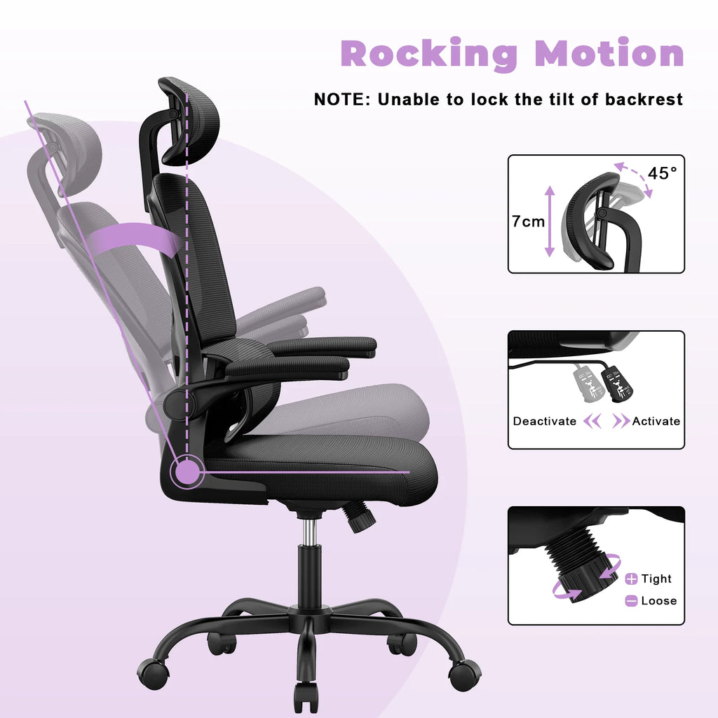 Ergonomic Office Chair Desk Chair with Folding Armrest Height-Adjustable Breathable Backrest Swivel Gaming Chair