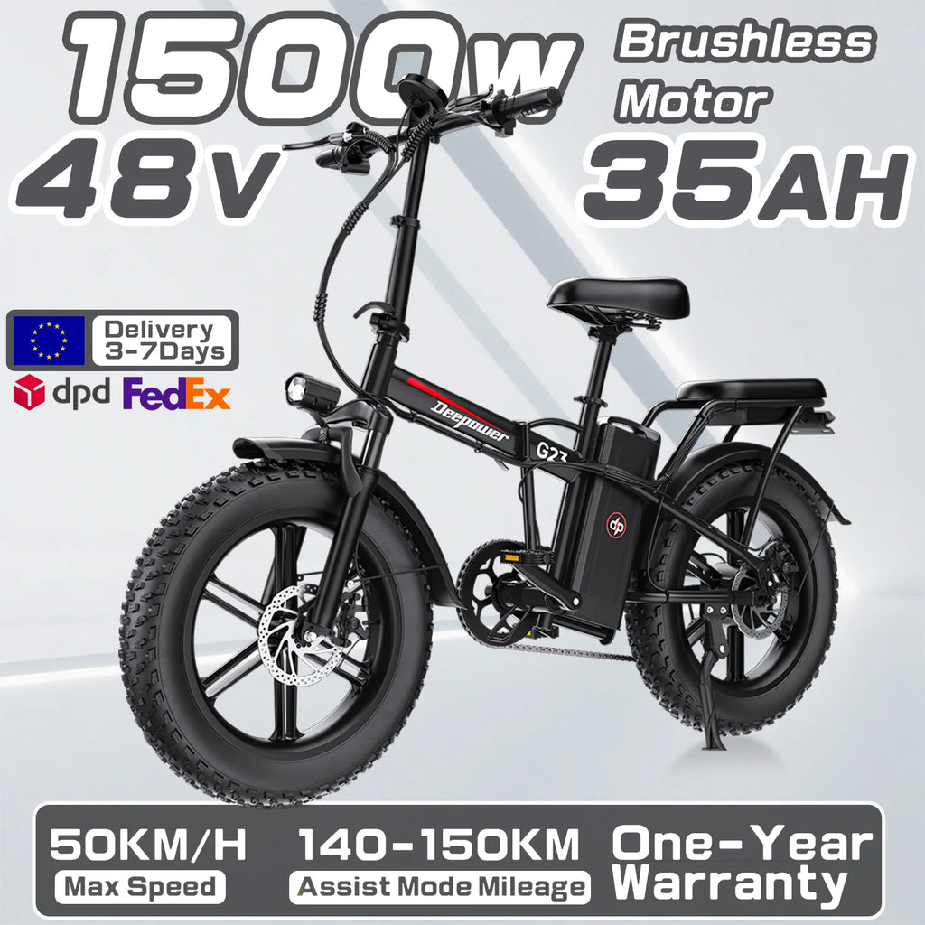 DEEPOWER G23 Electric Bike 1500W Motor 48V 35AH lithium battery Adult Electric Bicycle 20*4.0 -In Fat fire Mountain e-Bike