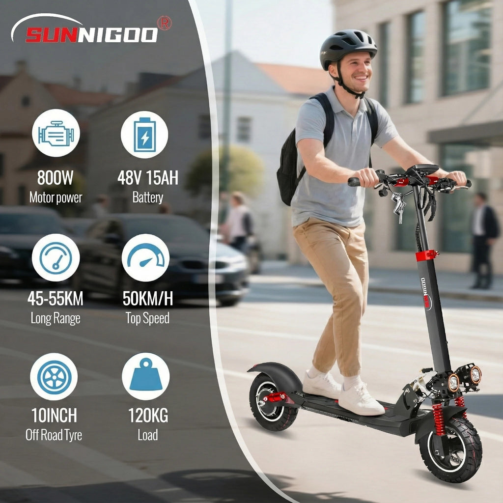 Electric Scooter Send Seat 800W Max Speed 45-50km/h Range 35-55km 10 inch Off-Road Tires Dual Shock Absorbing Folding EScooter
