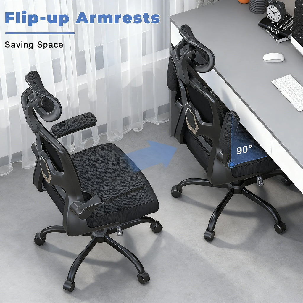 Ergonomic Office Chair Desk Chair with Folding Armrest Height-Adjustable Breathable Backrest Swivel Gaming Chair