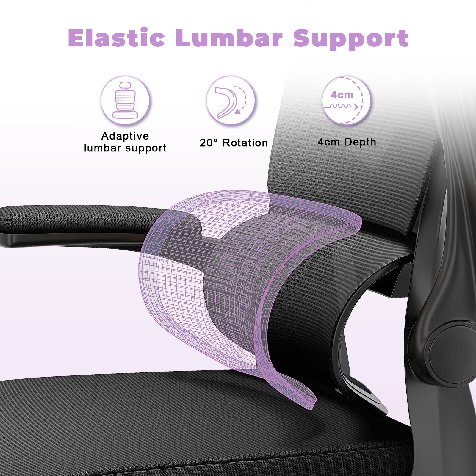 Ergonomic Office Chair Desk Chair with Folding Armrest Height-Adjustable Breathable Backrest Swivel Gaming Chair