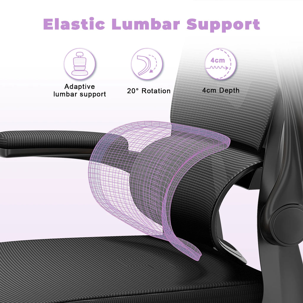 Ergonomic Office Chair Desk Chair with Folding Armrest Height-Adjustable Breathable Backrest Swivel Gaming Chair