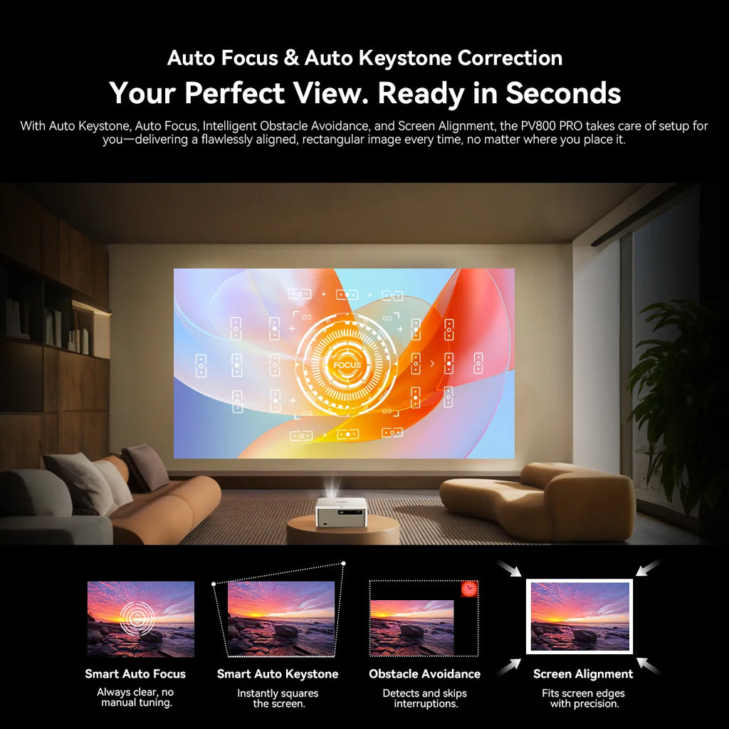 Oscal PV800 Pro Mini Projector 200" 1400 Lumens 4K 1080P LED Home Theater Projector Support AI Voice Control Google TV & Netflix