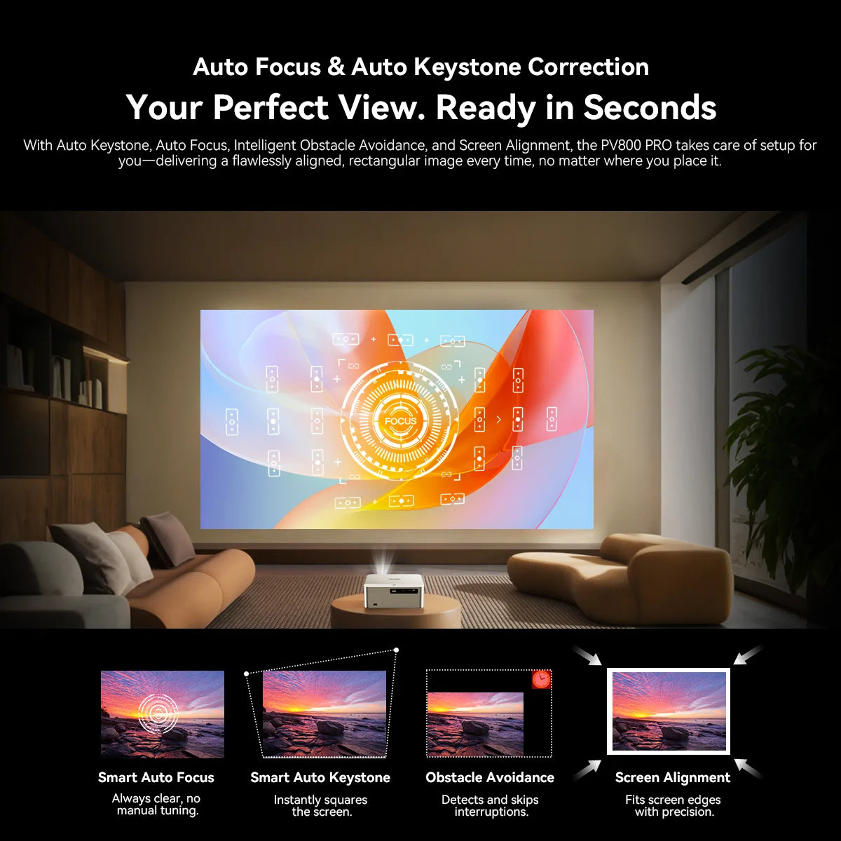 Oscal PV800 Pro Mini Projector 200" 1400 Lumens 4K 1080P LED Home Theater Projector Support AI Voice Control Google TV & Netflix
