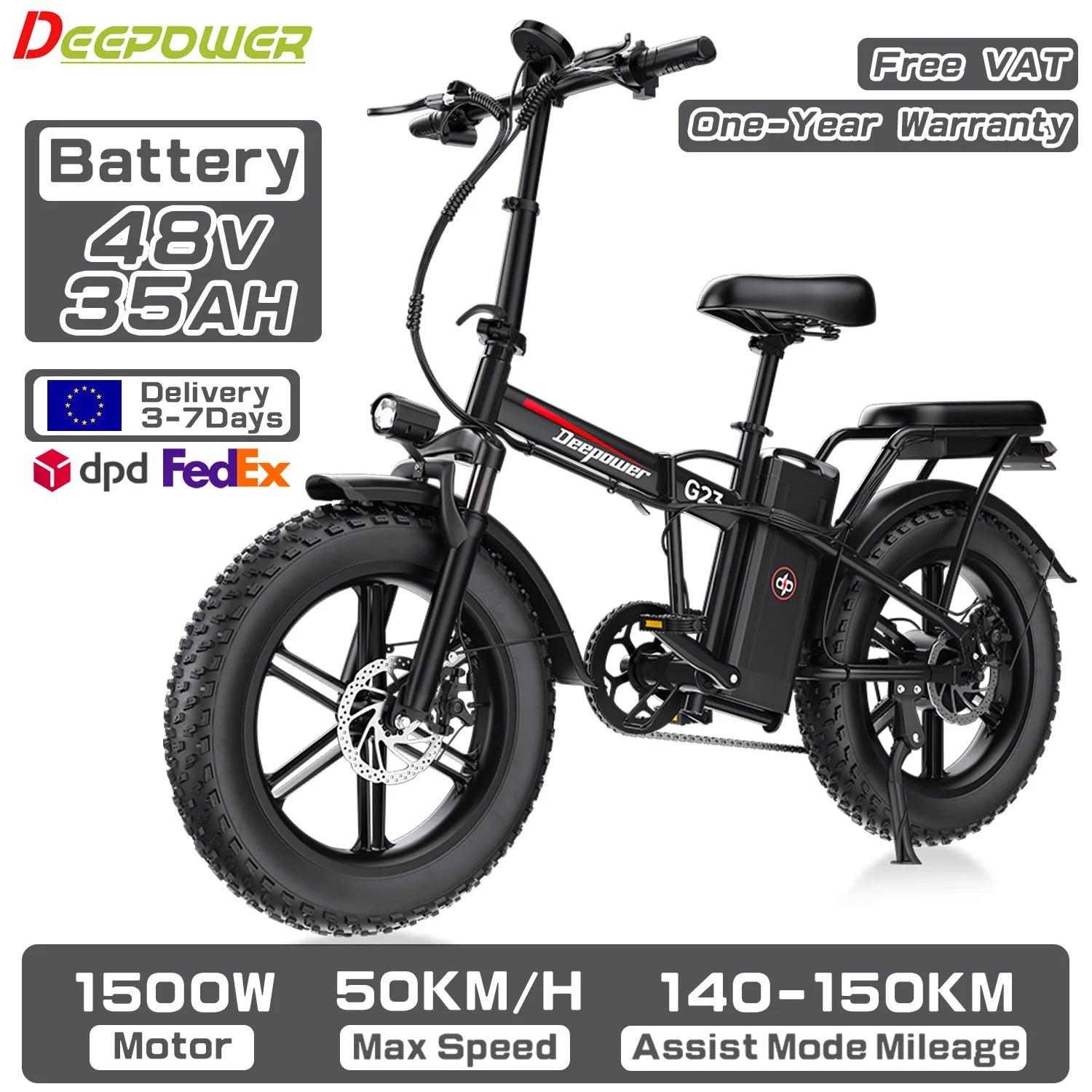 DEEPOWER G23 Electric Bike 1500W Motor 48V 35AH lithium battery Adult Electric Bicycle 20*4.0 -In Fat fire Mountain e-Bike