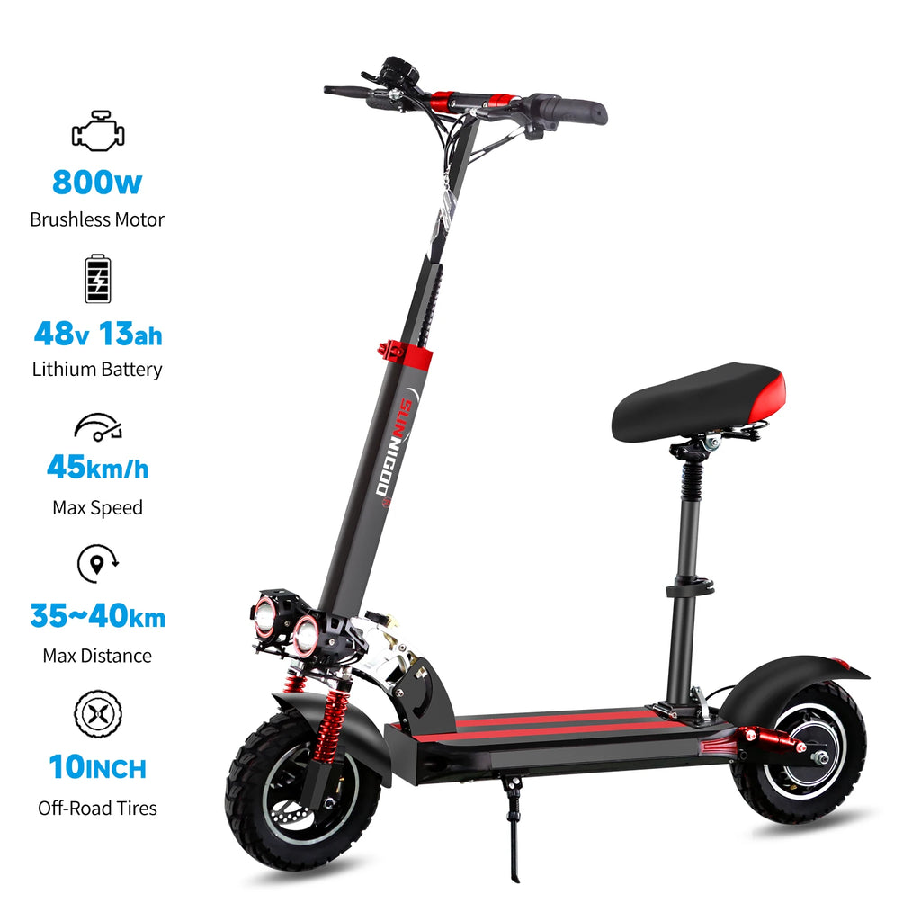 Electric Scooter Send Seat 800W Max Speed 45-50km/h Range 35-55km 10 inch Off-Road Tires Dual Shock Absorbing Folding EScooter