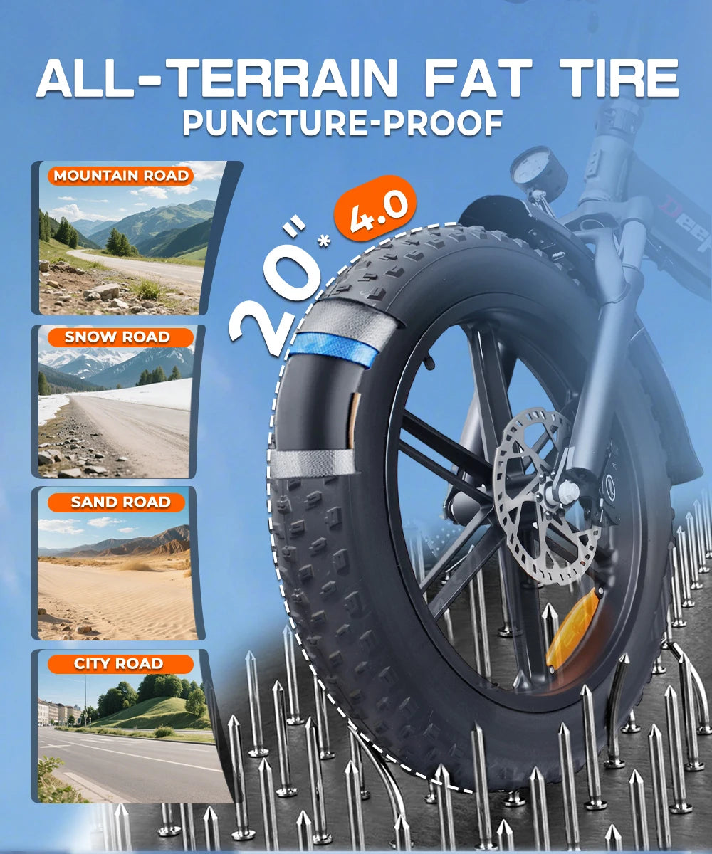 DEEPOWER G23 Electric Bike 1500W Motor 48V 35AH lithium battery Adult Electric Bicycle 20*4.0 -In Fat fire Mountain e-Bike