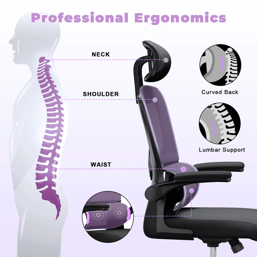 Ergonomic Office Chair Desk Chair with Folding Armrest Height-Adjustable Breathable Backrest Swivel Gaming Chair