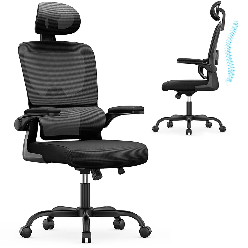 Ergonomic Office Chair Desk Chair with Folding Armrest Height-Adjustable Breathable Backrest Swivel Gaming Chair