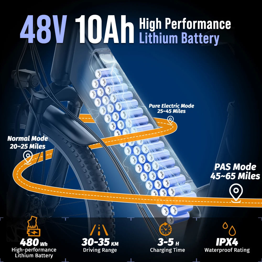 DEEPOWER F26 Electric Bike 750W 48V 10AH Battery Off-Road Adults commuting Ebike Max speed 35KM/H All-Terrain Motorcycle Ebike