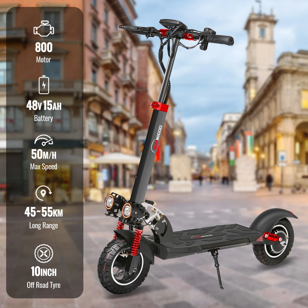 800W Powerful Electric Scooter 48V 15Ah Max Speed 50km/h 50km Range 10'' Tires Dual Shock Absorbing Folding EScooter for Adults
