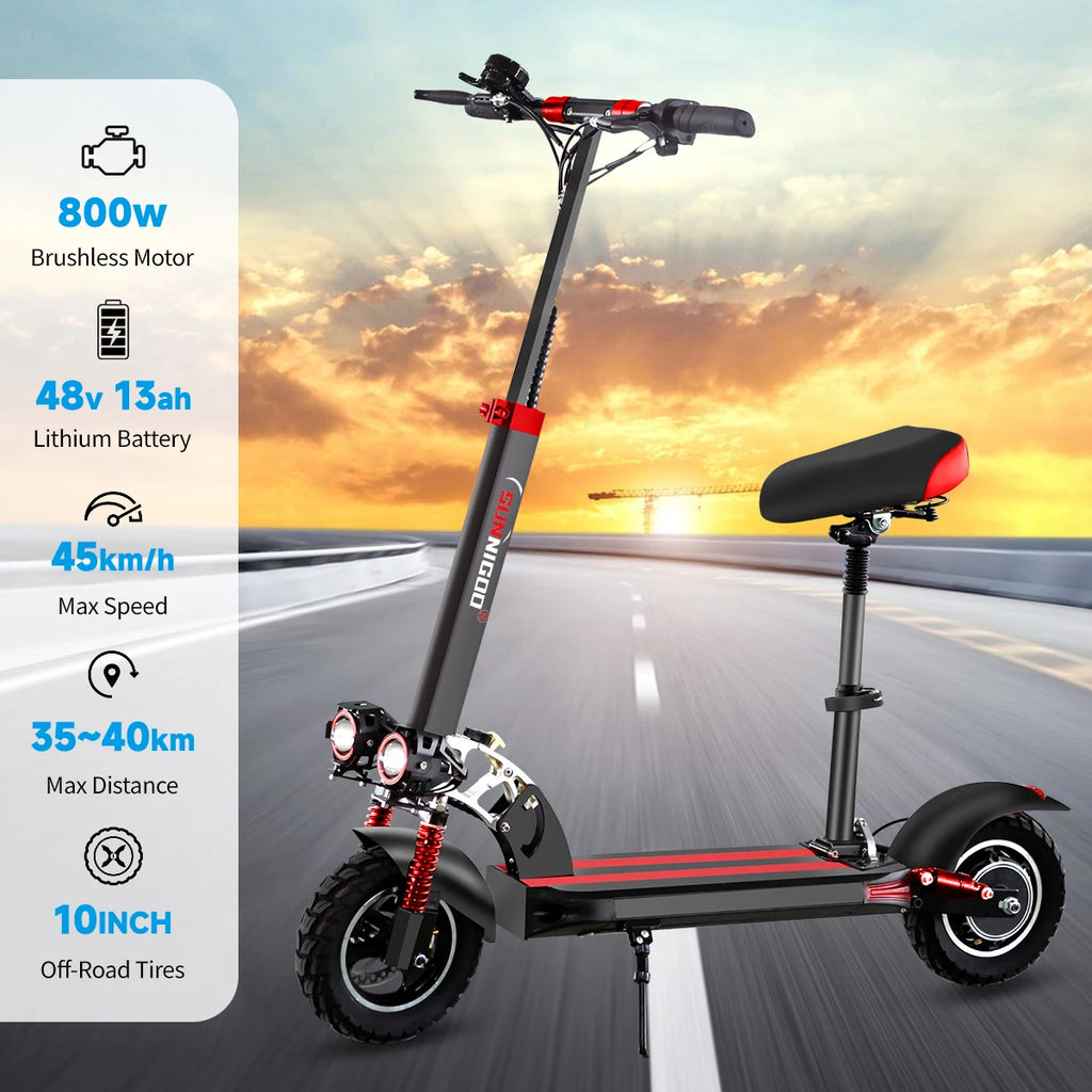 800W Powerful Electric Scooter 48V 15Ah Max Speed 50km/h 50km Range 10'' Tires Dual Shock Absorbing Folding EScooter for Adults