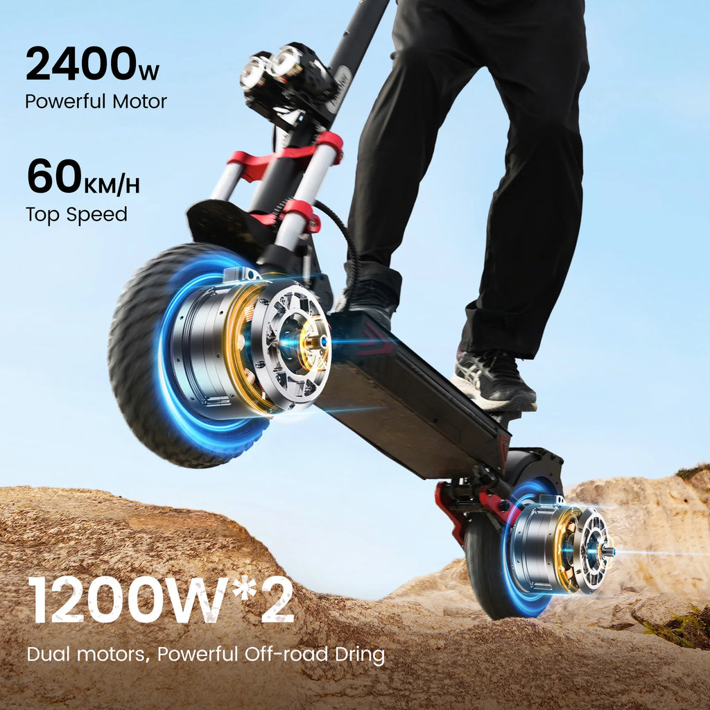 iScooter iX8 12" Folding Off-Road Electric Scooter - 1200W*2 Dual Motor, 48V 20Ah, 60km/h, Dual Suspension, Hydraulic Disc Brake
