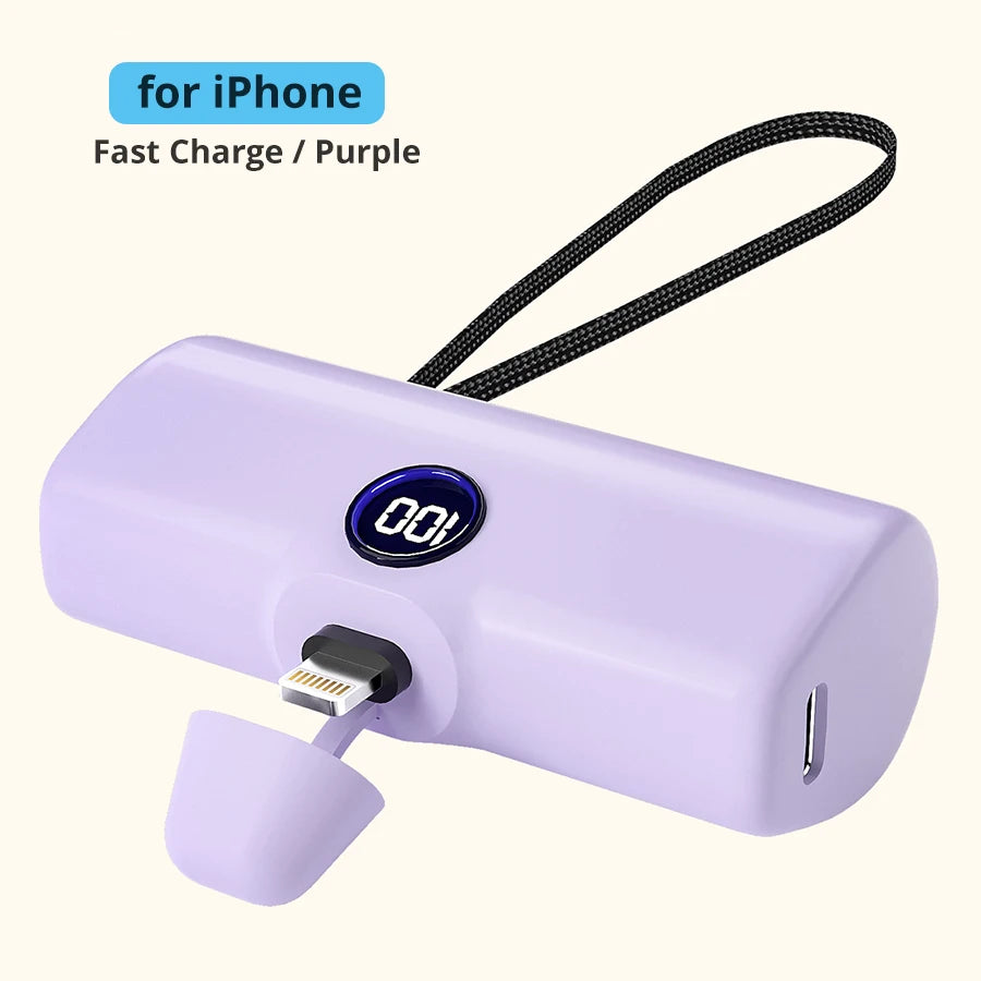 Fast Charge Portable Charger for iPhone Samsung Xiaomi Compact External Spare Battery Built-in Plug PD Fast Charging Power Bank