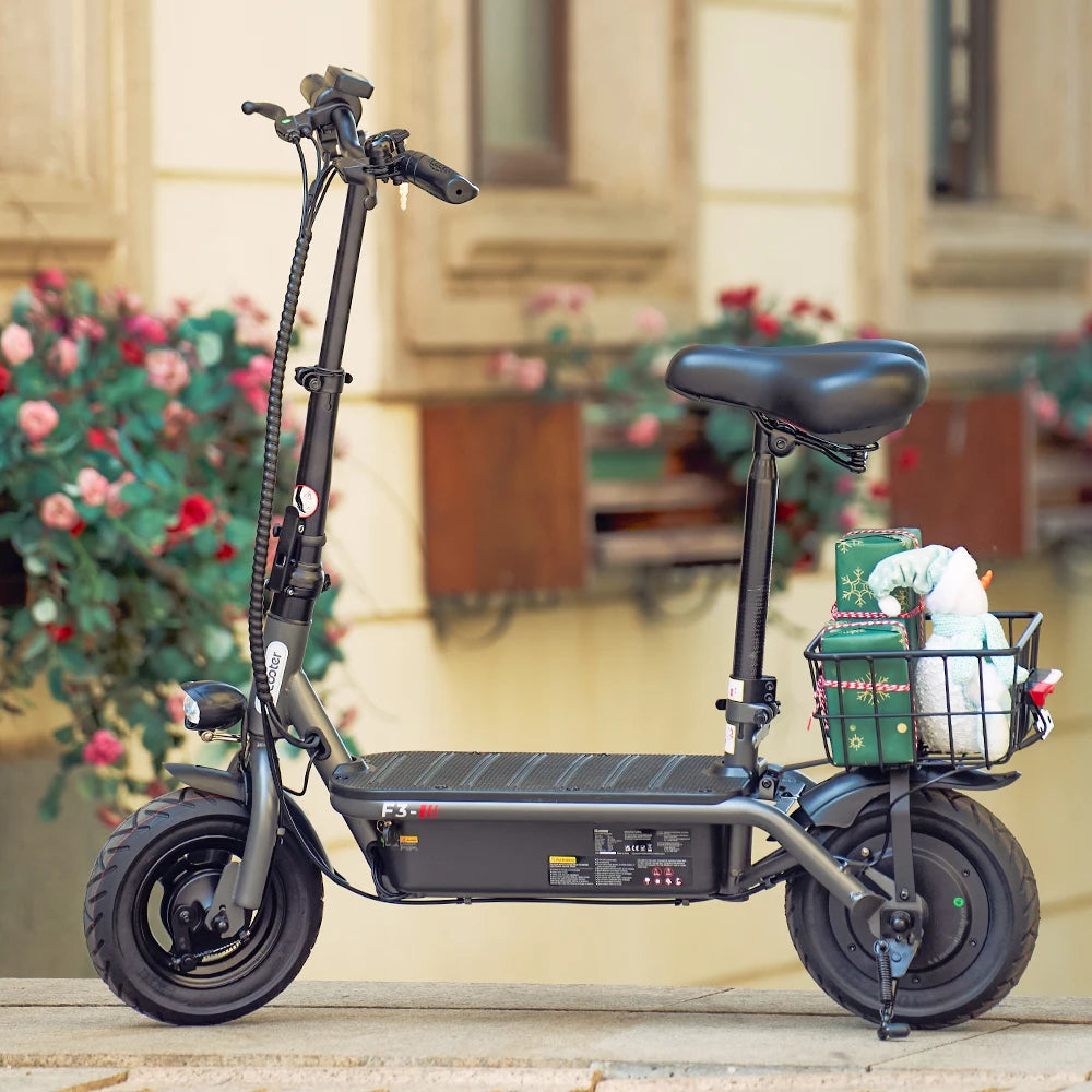 iScooter F2 10" Folding Electric Scooter - 500W 36V 7.8Ah, 30km/h, 25-30km Range, Seat & Basket, Disc Brake, Rear Drive