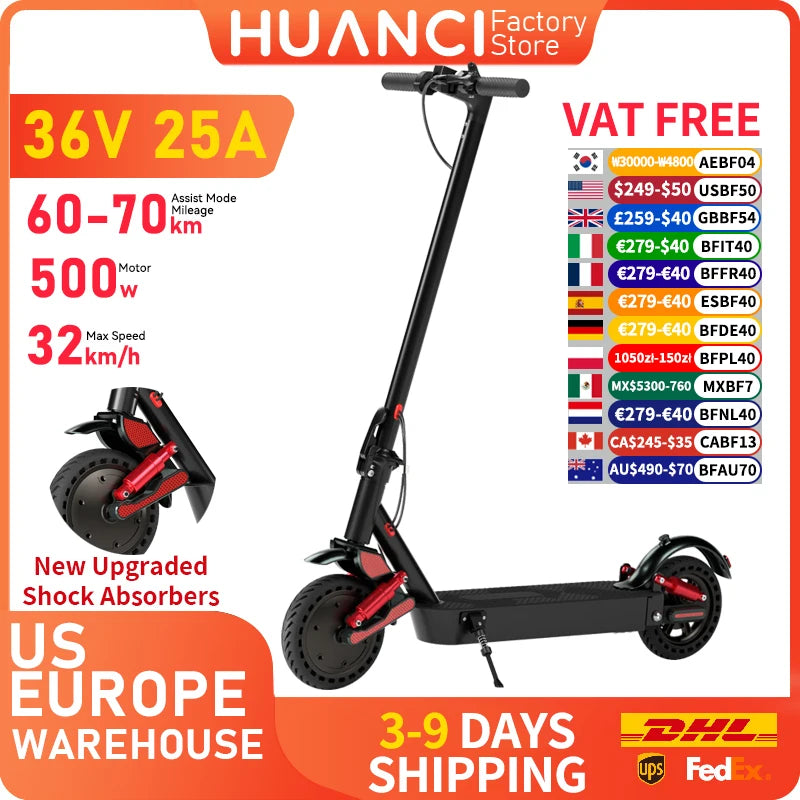 HUANCI D06 500W electric scooters e scooter adult 36V25AH escooters foldable 32KM/H 8.5 inch electric kick scooter electric