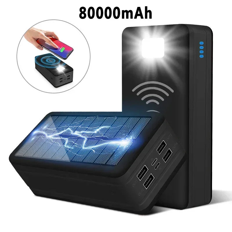 Oneplus 100000mAh Solar Power Bank 4USB 2.1A Large Capacity External Battery Mobile Phone Wireless Fast Charging Phone Accessory