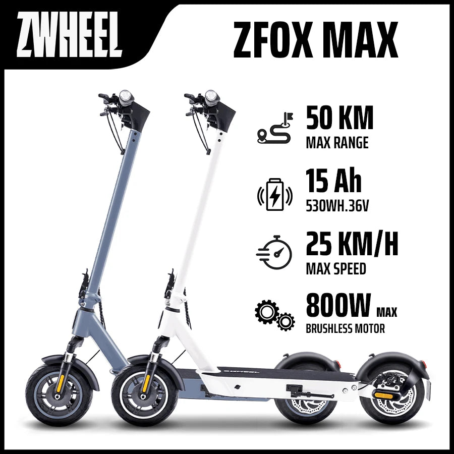 ZWHEEL ZFox Max Electric Scooter 50Km Long Range 800W Max Motor 10 Inch Tires 15Ah Battery Colorful Foldable Adult E-Scooter