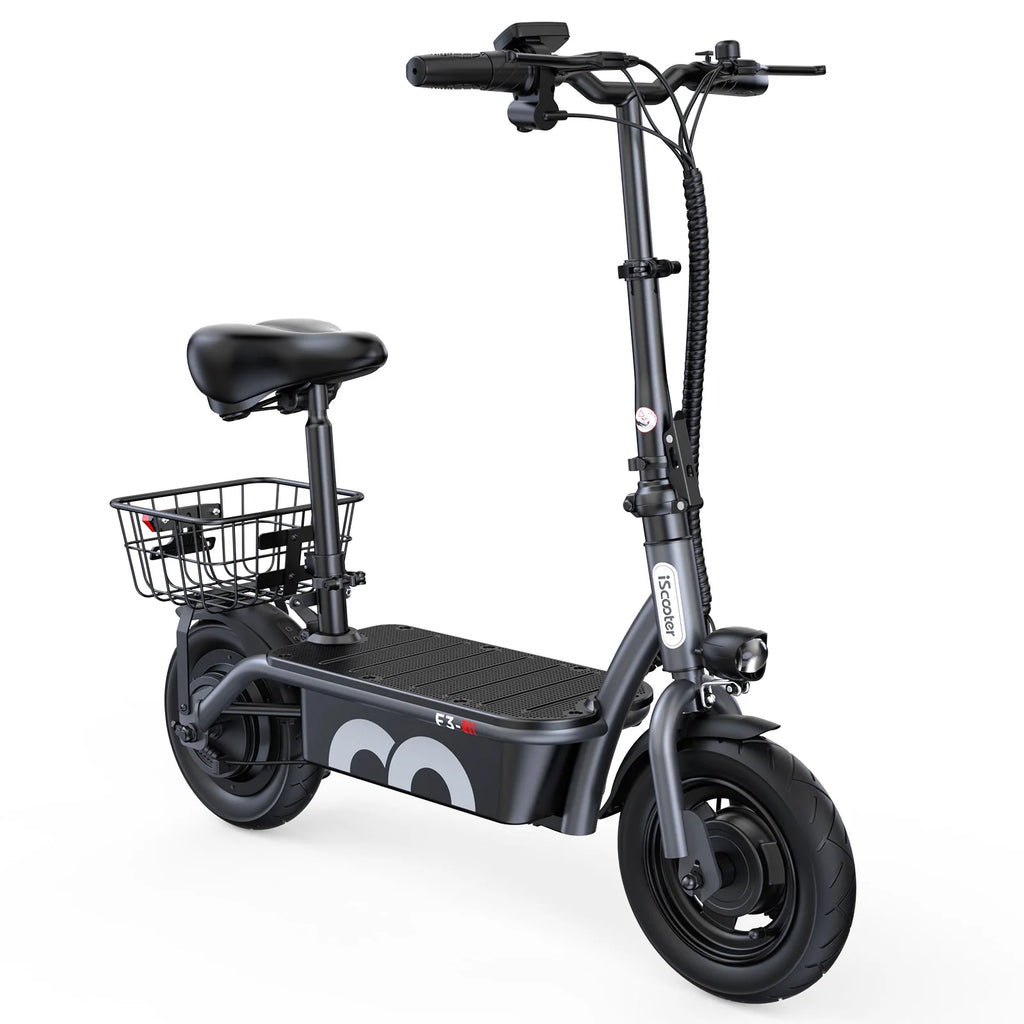 iScooter F3 10" Folding Electric Scooter - 1000W 48V 13Ah, 45km/h, 55-60km Range, Seat & Basket, Disc Brake, Rear Drive