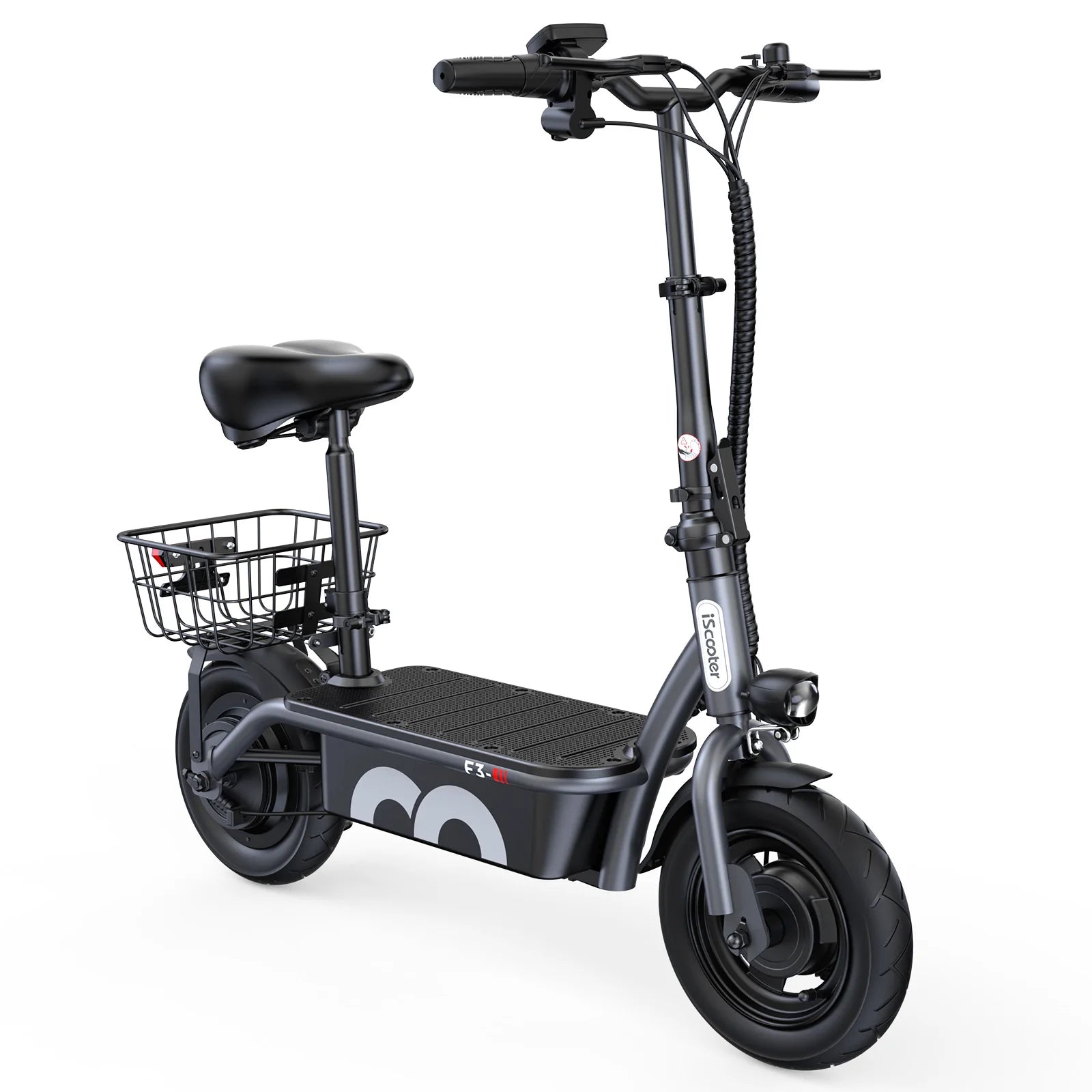 iScooter F3 10" Folding Electric Scooter - 1000W 48V 13Ah, 45km/h, 55-60km Range, Seat & Basket, Disc Brake, Rear Drive