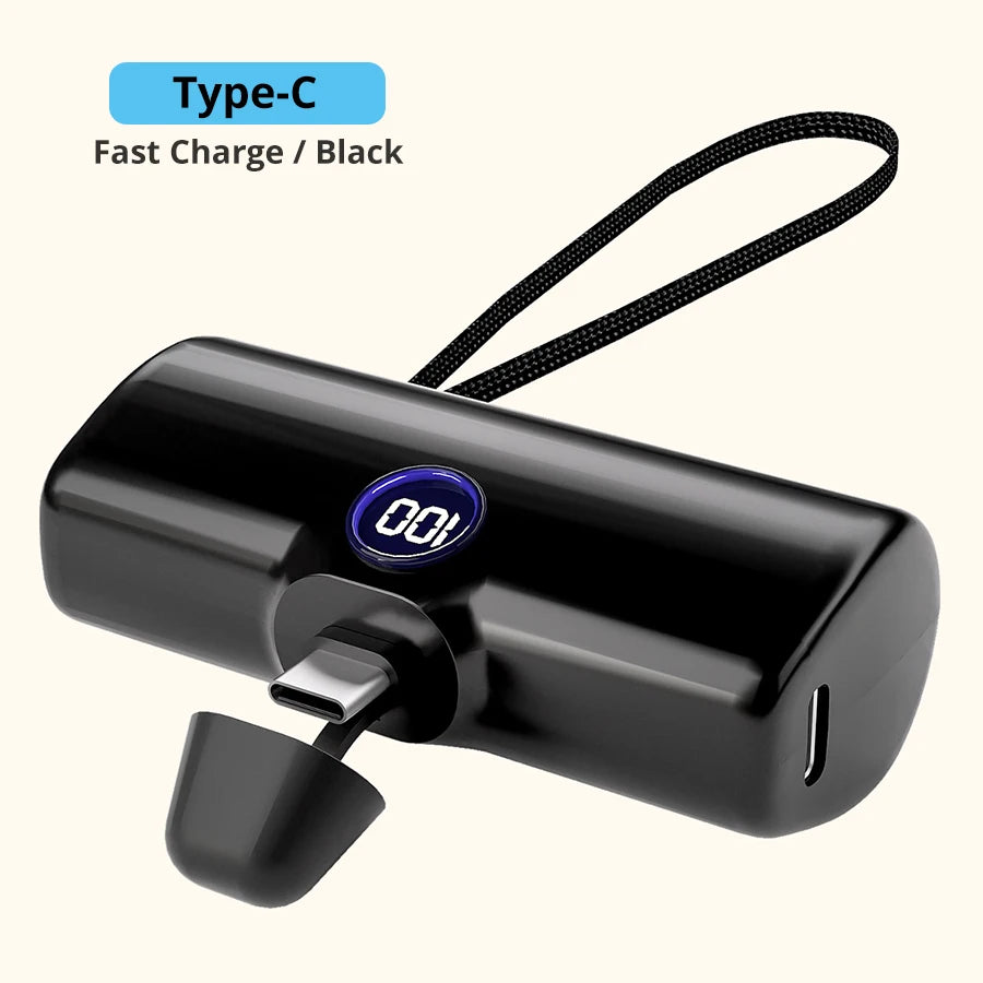 Fast Charge Portable Charger for iPhone Samsung Xiaomi Compact External Spare Battery Built-in Plug PD Fast Charging Power Bank