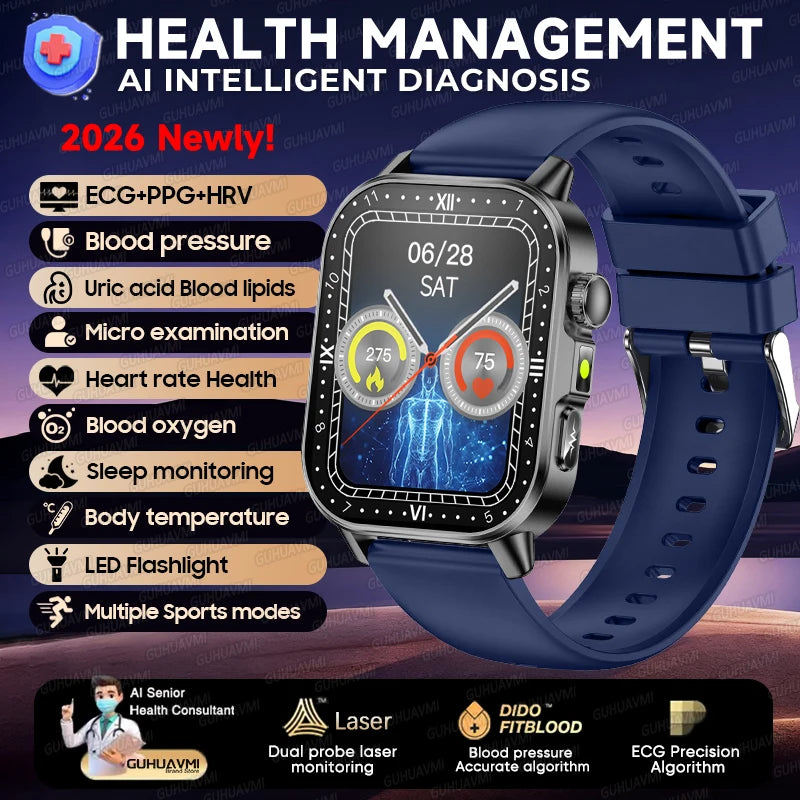 2026 New ECG+PPG Healthy Diagnose Smart Watch Men Body analysis Blood Pressure Lipid Uric Acid Women's Health Tracker Smartwatch