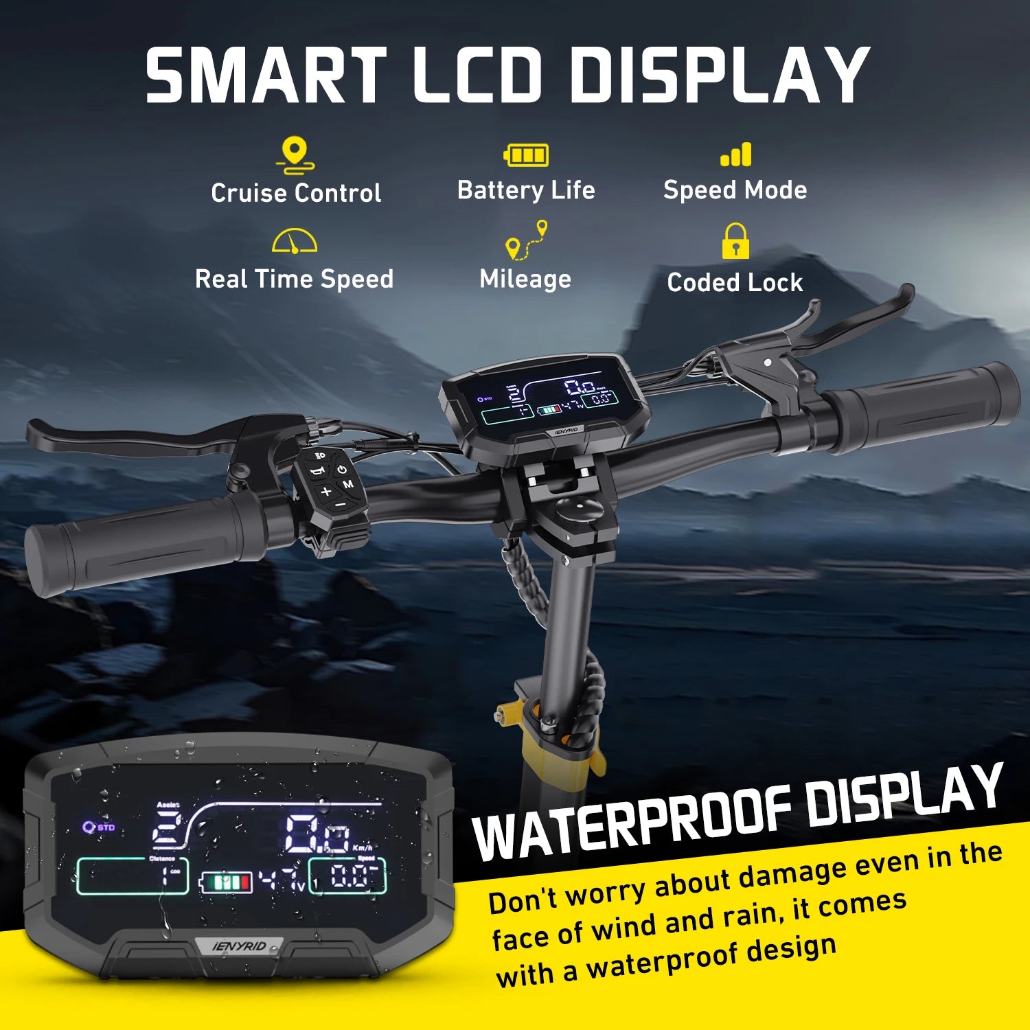 IENYRID ES1 Foldable Electric Scooter 2x1200W 48V 20.8Ah Lithium Battery 10-inch Tires E-Scooter 3 Speed Modes Motor Peak 3000W