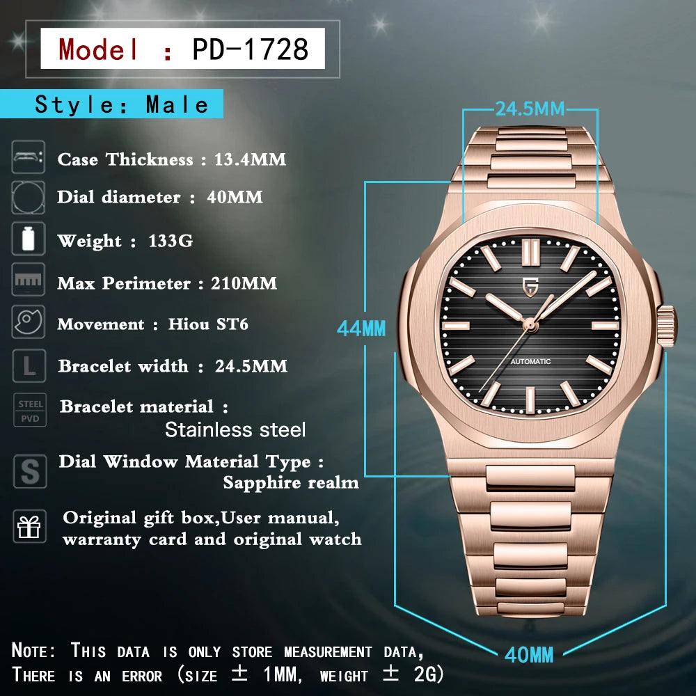 2025 New PAGANI DESIGN Rose Gold Men's Watches Luxury Automatic Watch For Men Mechanical Wristwatch Waterproof AR Sapphire Clock