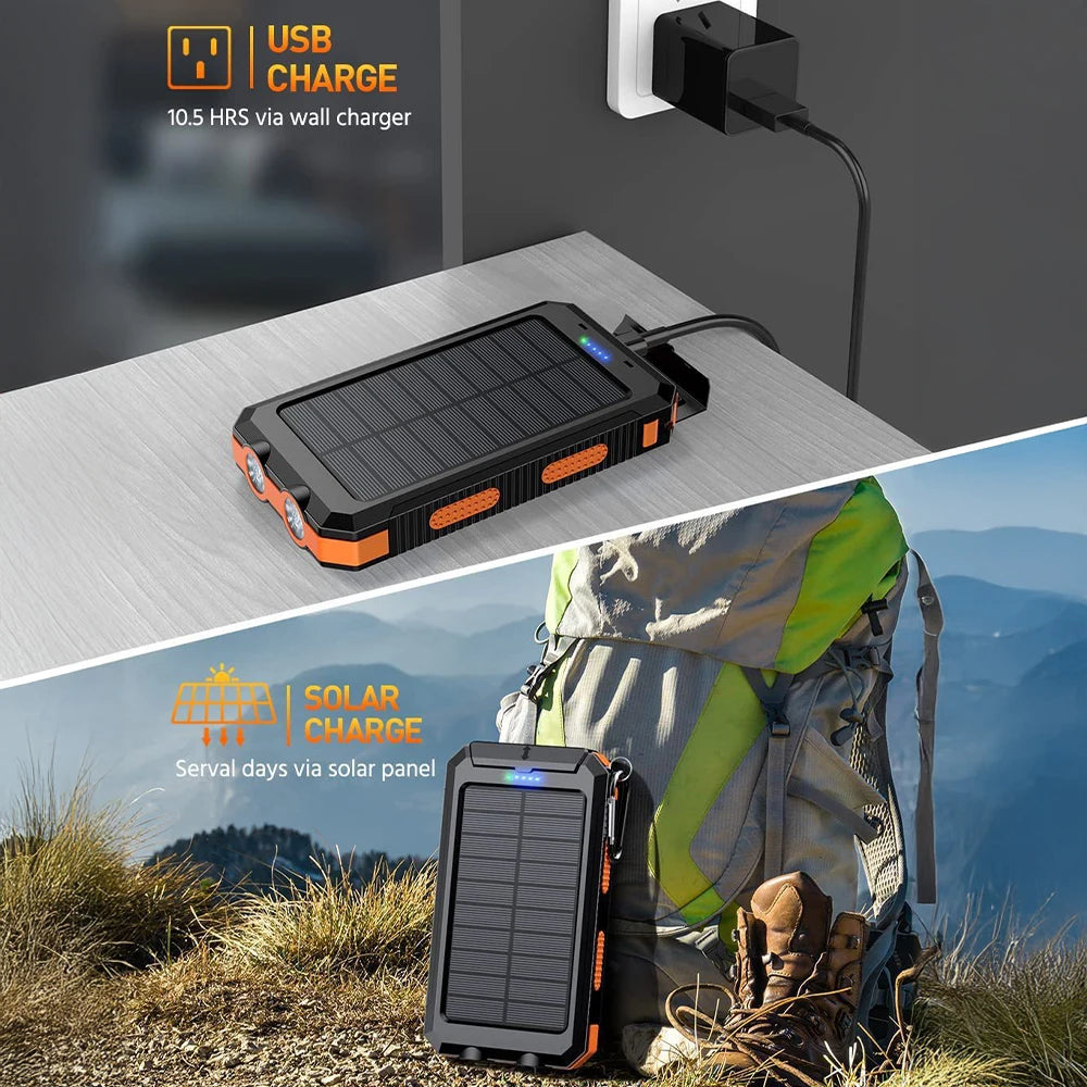 Solar Power Bank 80000mAh Portable Charging Poverbank External Battery Charger Strong Light LDE Light for All Smartphones
