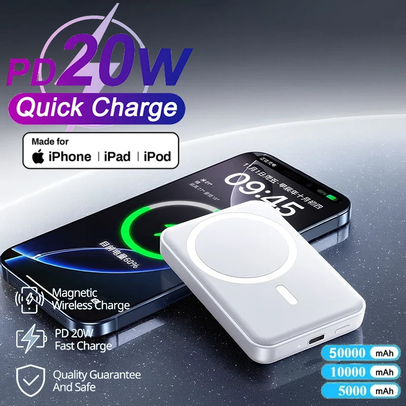 Original Magnetic 50000mAh Powerbank External Battery Portable Charger Fast Charging For Apple iPhone 12-17 Magsafes Power Bank
