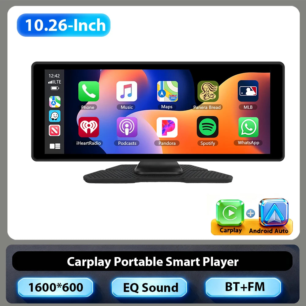 Hikity 10.26 Inch Portable Smart Player Carplay Android Auto Car Radio Bluetooth FM AUX Car Monitor Airplay Support CVBS Camera