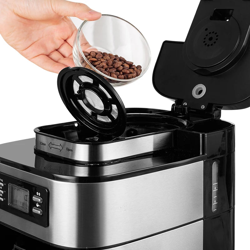 Fully Automatic 2 In1 Coffee Machine Maker Espresso Coffee Machine Drip Coffee Electric Bean Grinder with LED-Display Automatic