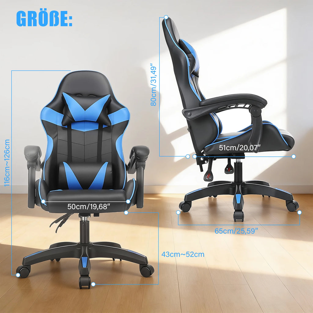 Gaming chair Ergonomic Swivel Chair Height Adjustable Office Chair Headrest Loin Pillow Padded Gaming armchair up to 150kg