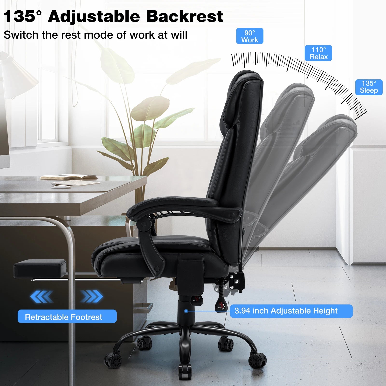 Gaming Chair Massage Office Chair Ergonomic with Heating and 7 Vibration Points Footrest, 200KG Load Capacity Executive Chair