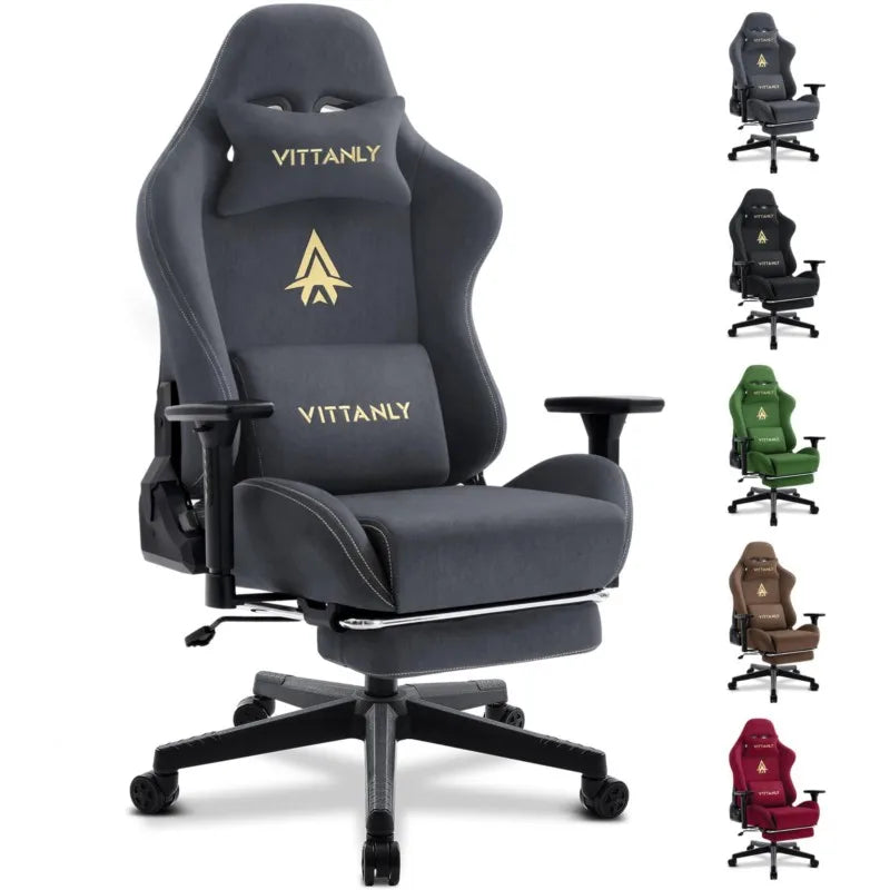 Kitinjoy Natural Suede Gaming Chair High Back Ergonomic Computer Chair With Footrest Reclining Adult Comfortable Office Chair