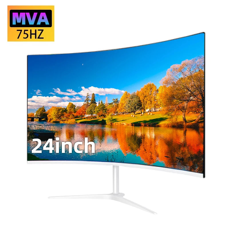 24 Inch Curved 75Hz Monitor Gaming VA FHD 1080P Computer Display 3000R HDMI/VGA DCR Eye Protect VESA 100*100 2ms Response