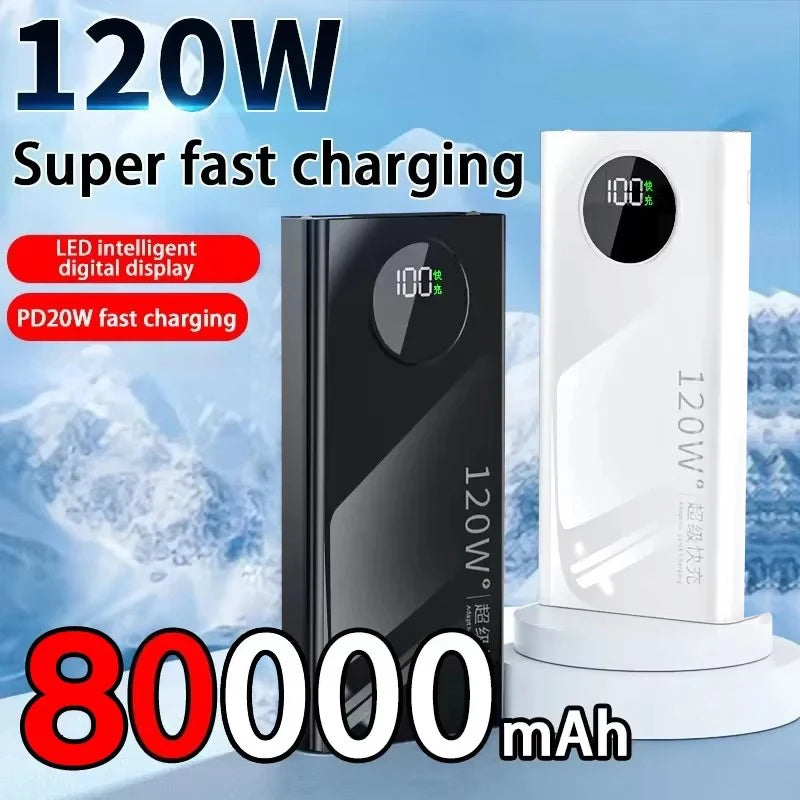 80000mah Power Bank 120W Super Fast Charging Ultra large Capacity For Mobile Power External Battery For iphone Xiaomi Samsung