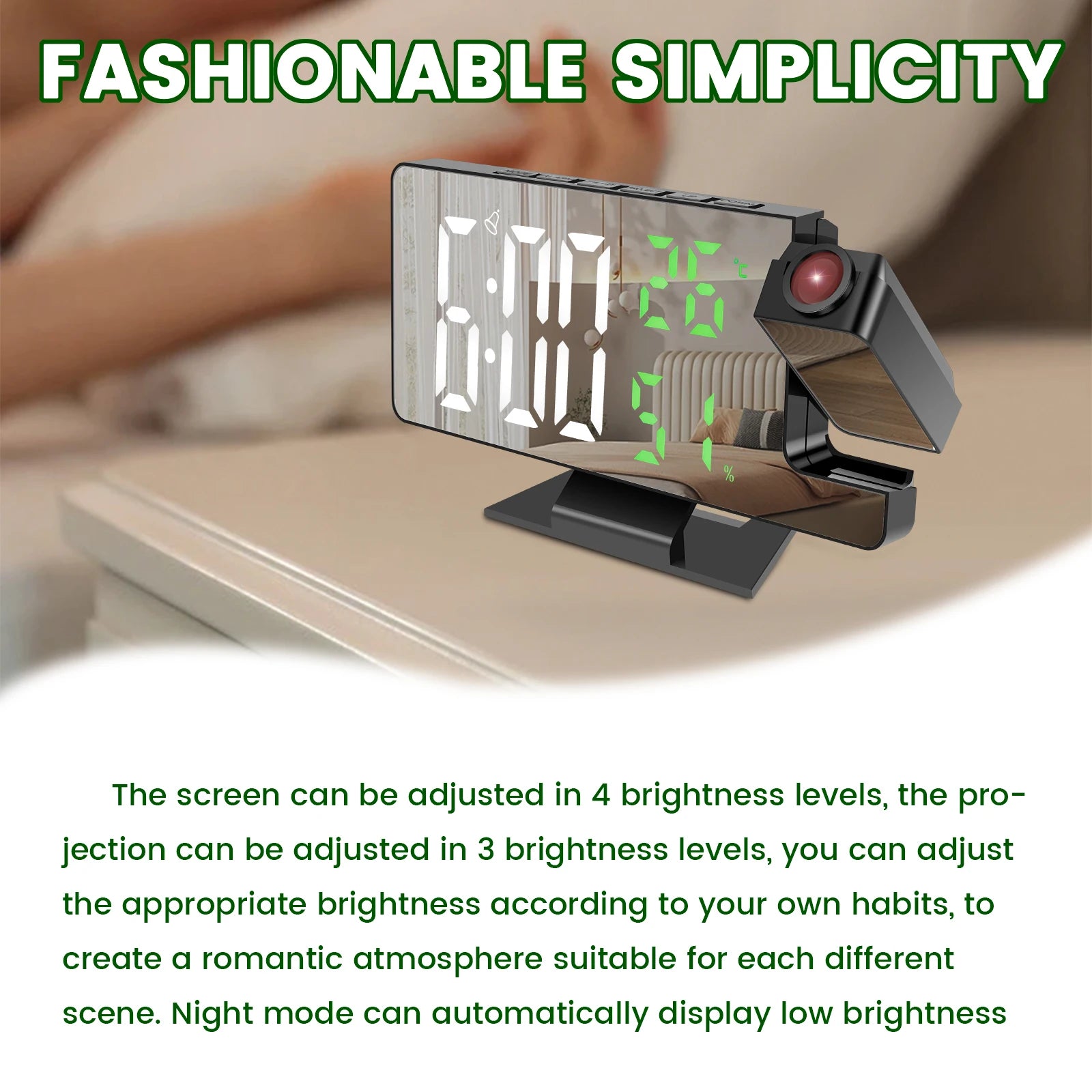 LED Digital Alarm Clock Projection Clock with 180°Rotatable Projector Mirror Large Screen Projection Clock For Home Office Table