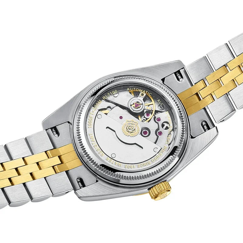 ROLENDO Women's Automatic Watch 32mm Sapphire Crystal Gold Tone Swiss Movement Waterproof Butterfly Buckle Luxury Gift