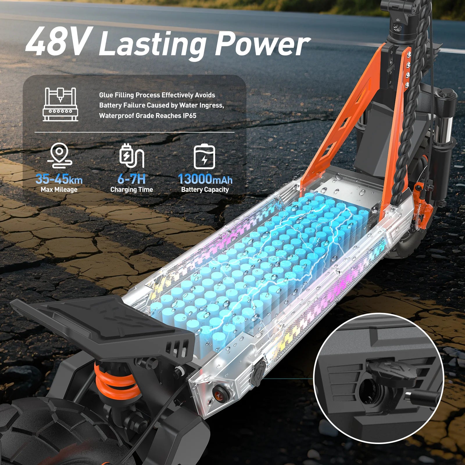 TOFUN TF3 Electric Scooter 1000W Motor 48V13Ah Battery Adult Sport Road Mountain E-Scooter 10Inch Tires Snow Foldable EScooter