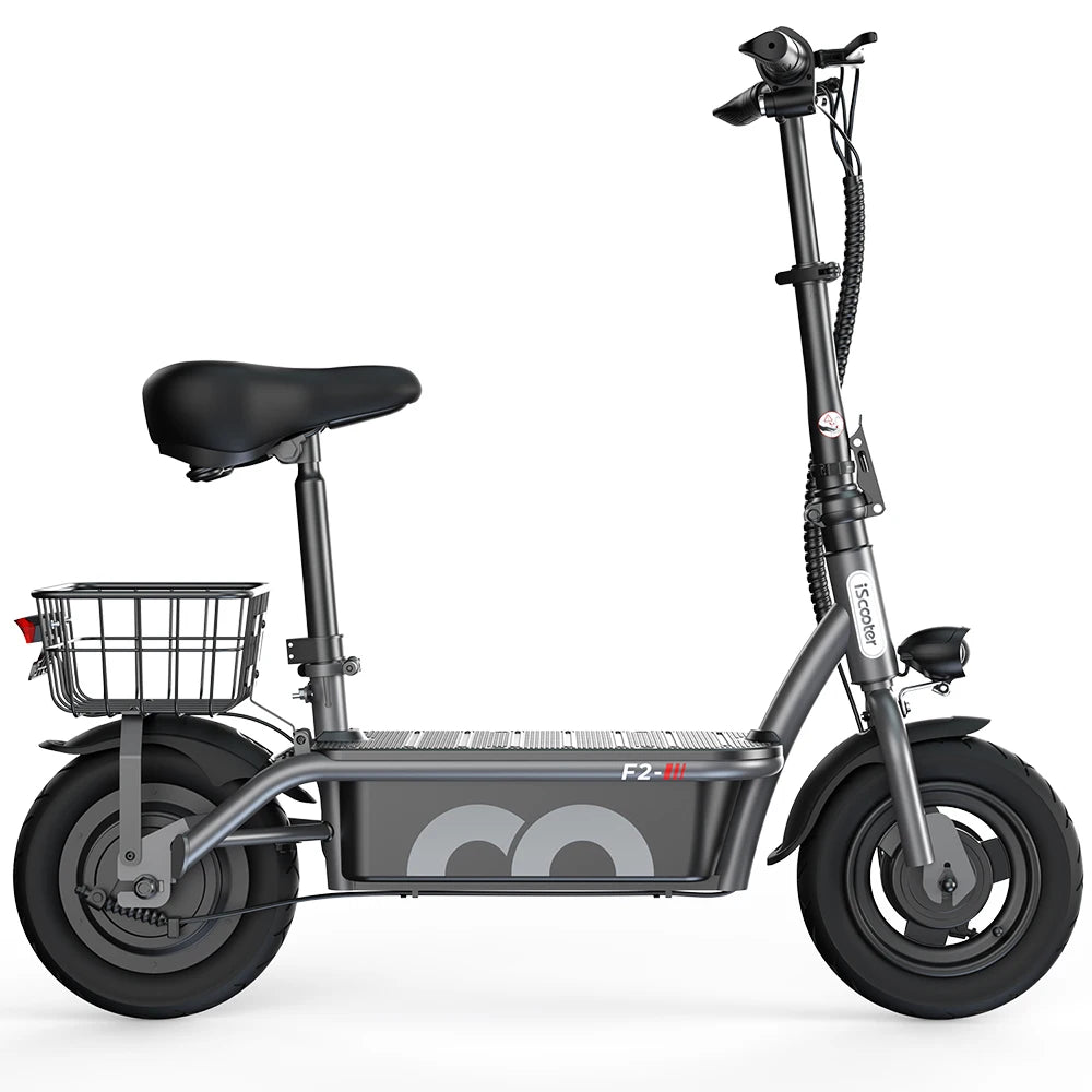 iScooter F2 10" Folding Electric Scooter - 500W 36V 7.8Ah, 30km/h, 25-30km Range, Seat & Basket, Disc Brake, Rear Drive