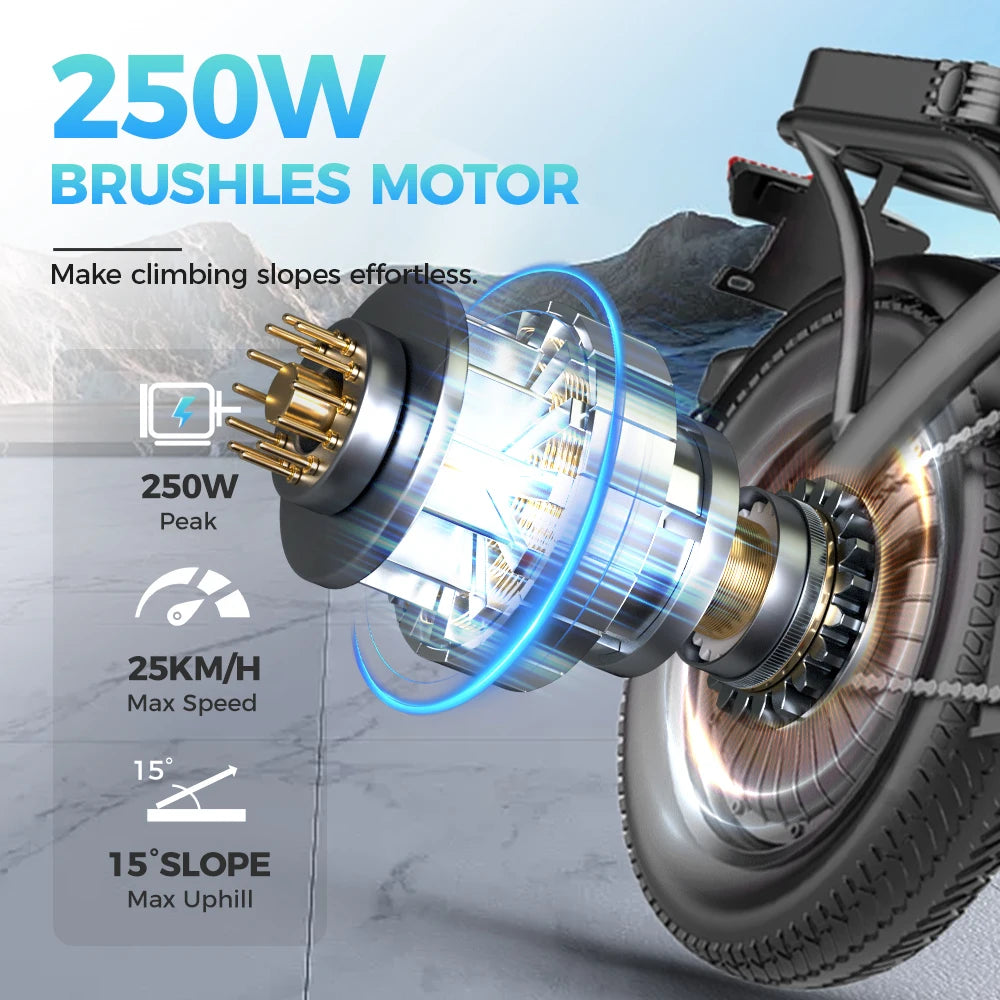 TOOFLY GS3 Folding Electric Bicycle 250W 48V15AH Adult Travel City Commuter Electric Bike 14*2.125 Inch Tire Mini E-bike