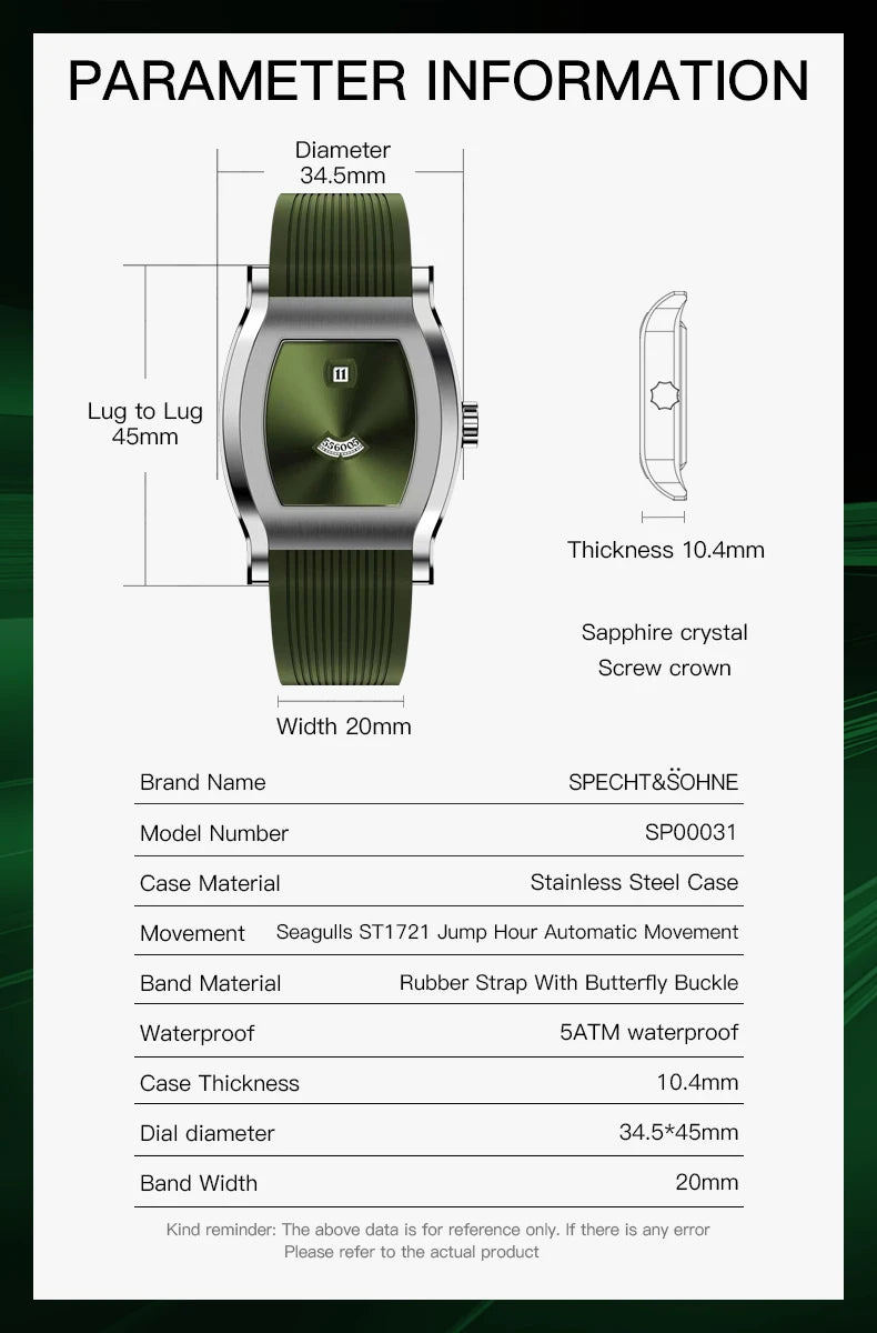 Luxury New Specht & Söhne Jump Hour Automatic Mechanical Men Watch Sapphire Crystal Stainless Steel Wristwatch Reloj Hombre ﻿