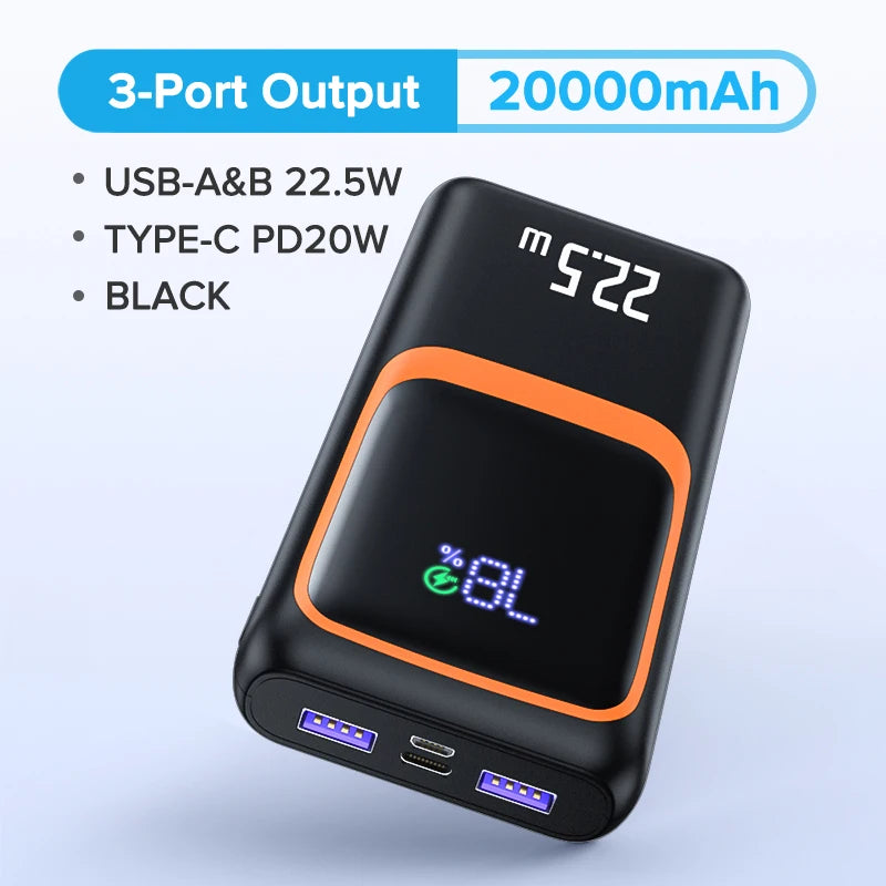 QOOVI 20000mAh Power Bank External Large Battery Capacity PD 22.5W Fast Charging Portable Charger For Samsung iPhone Xiaomi