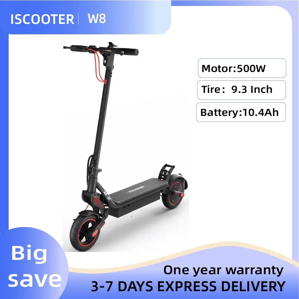 iScooter W8 500W Electric Scooter 9.3inch Pneumatic Off-Road E-scooter 10.4Ah 40KM/H Dual Shock Absorption Scooters