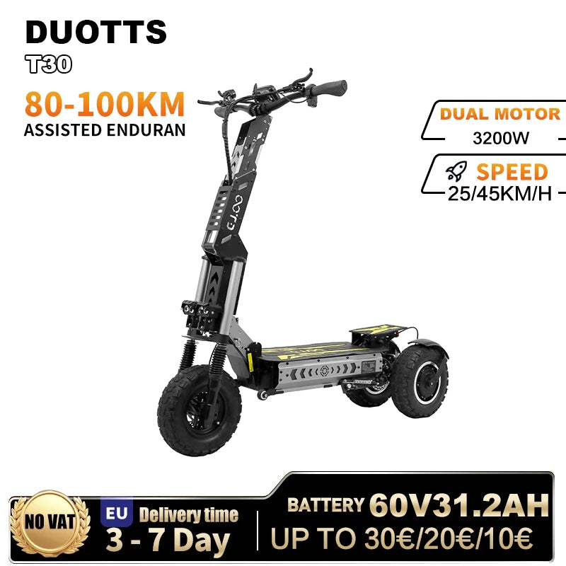 DUOTTS OOTD T30 Electric Scooter 3200W Motor City switching Scooter 60V 31.2Ah 55 km/h Max Speed 13 Inch Off-Road types E-Scooter