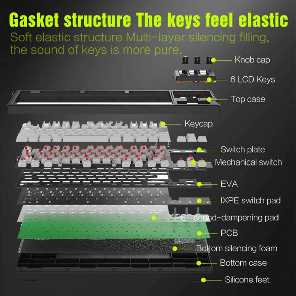 MRSVI K1 PRO Visual LCD AI Keyboard 80% Gaming Mechanical Keyboard Macro Red Axis Wired Detachable Cable RGB Backlight Hot Swap