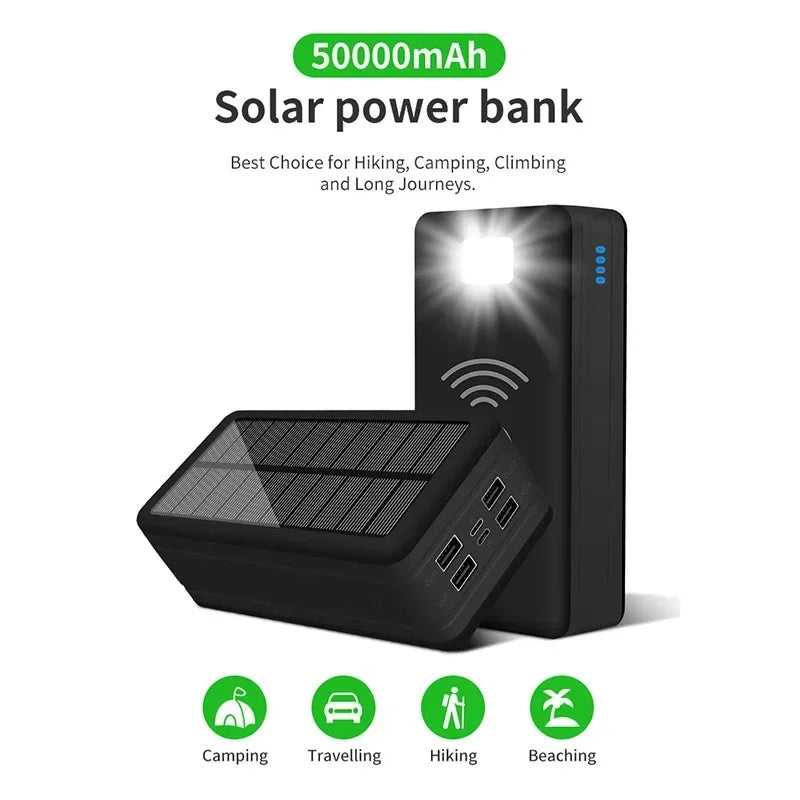 Oneplus 100000mAh Solar Power Bank 4USB 2.1A Large Capacity External Battery Mobile Phone Wireless Fast Charging Phone Accessory